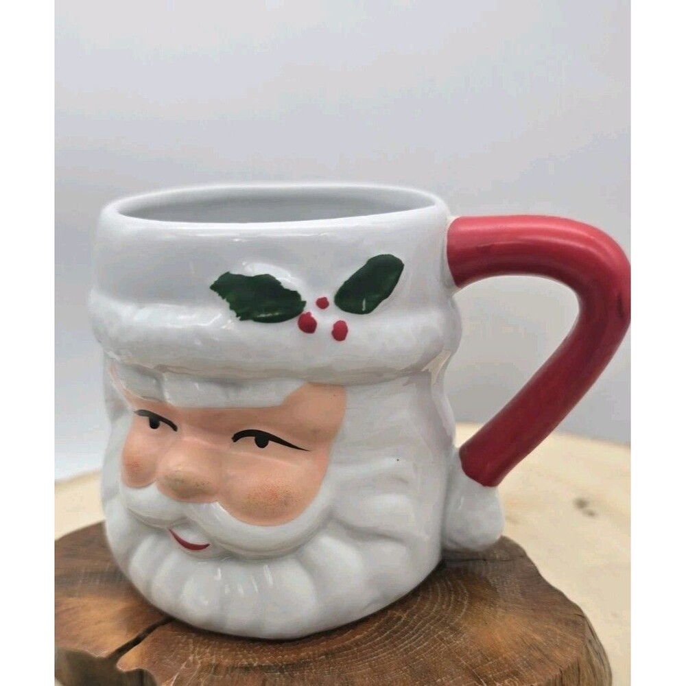Vintage Santa Claus With Holly Christmas Holiday Ceramic Mug